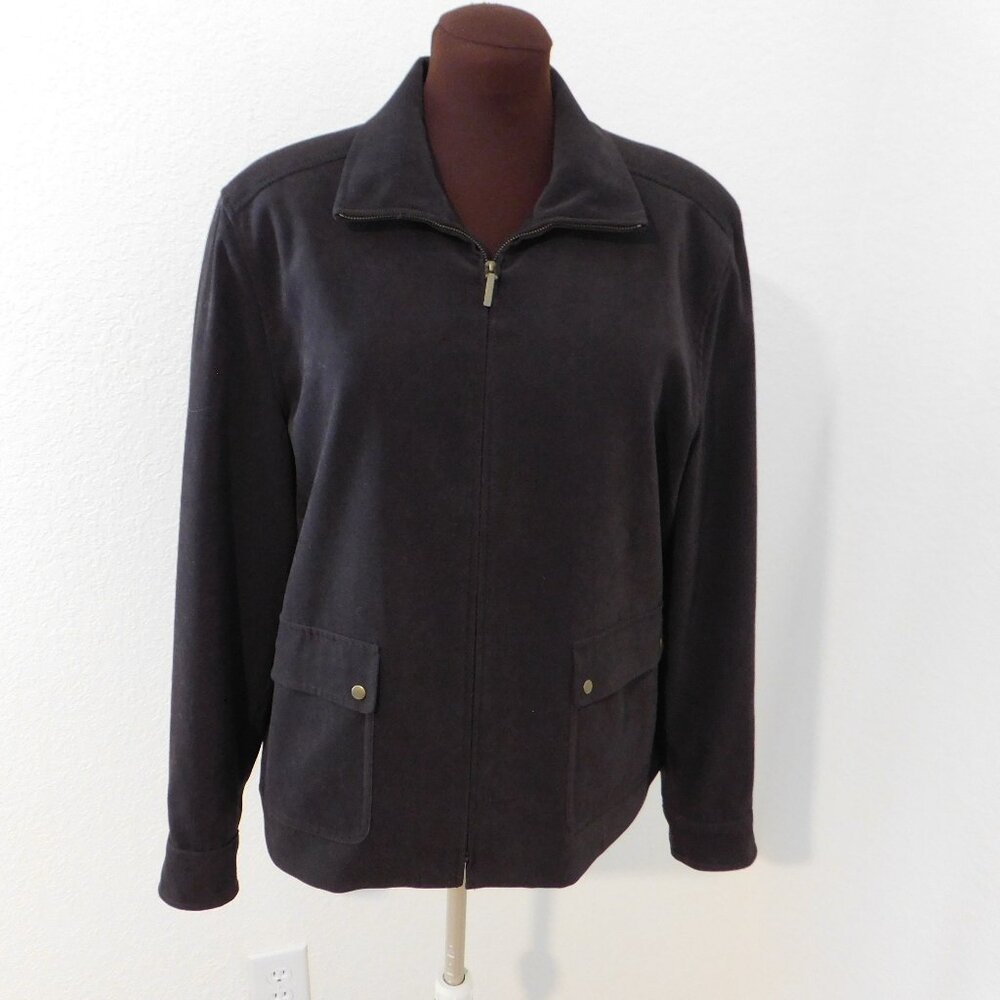 Talbots Women's Size 16 Zip Front Faux Suede Jacket Brown Lined Stretch Classic